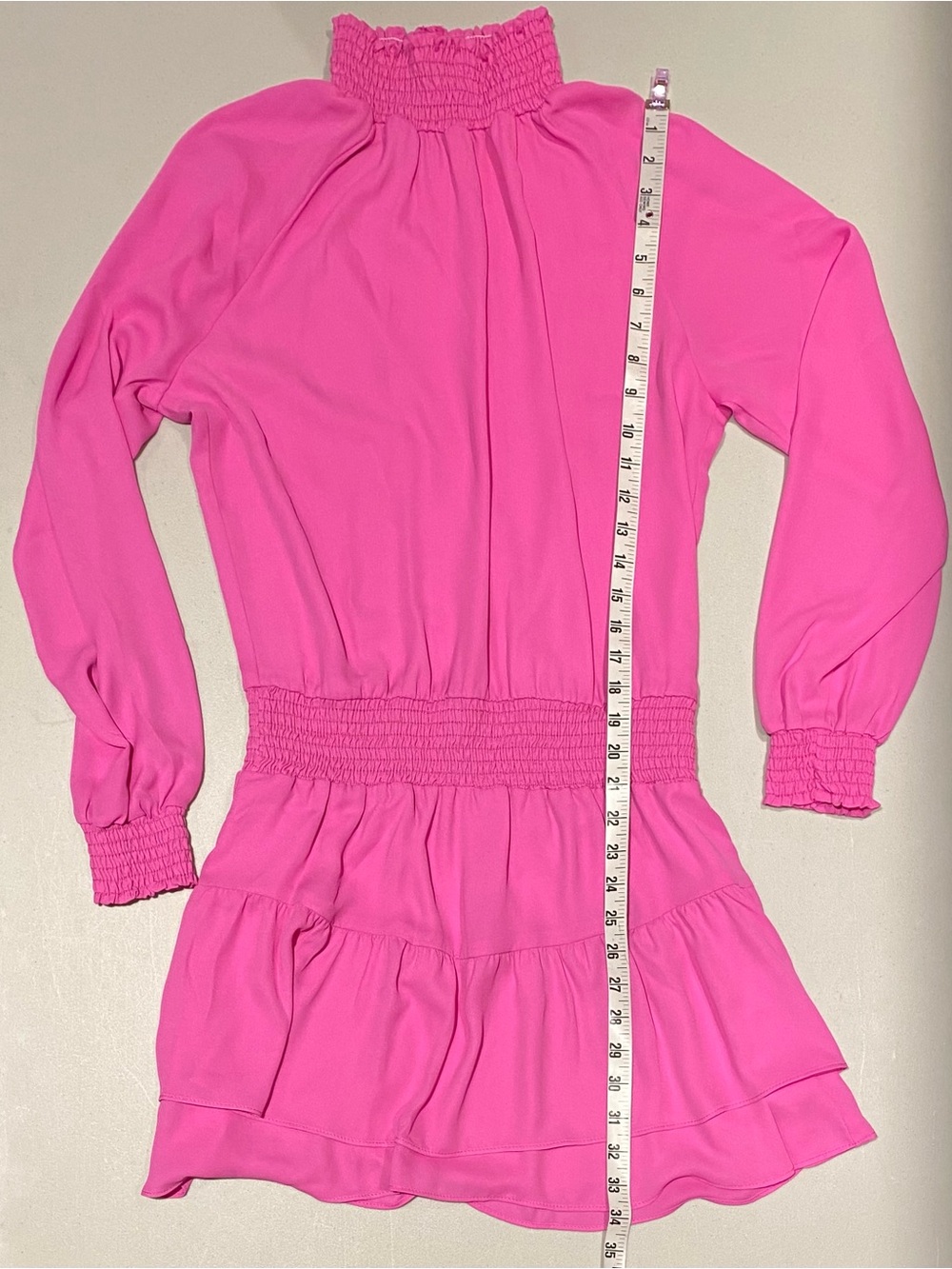 Krisa Turtleneck Ruffle Skirt Dress featuring a smocked high neck and waist - Picture 9 of 9